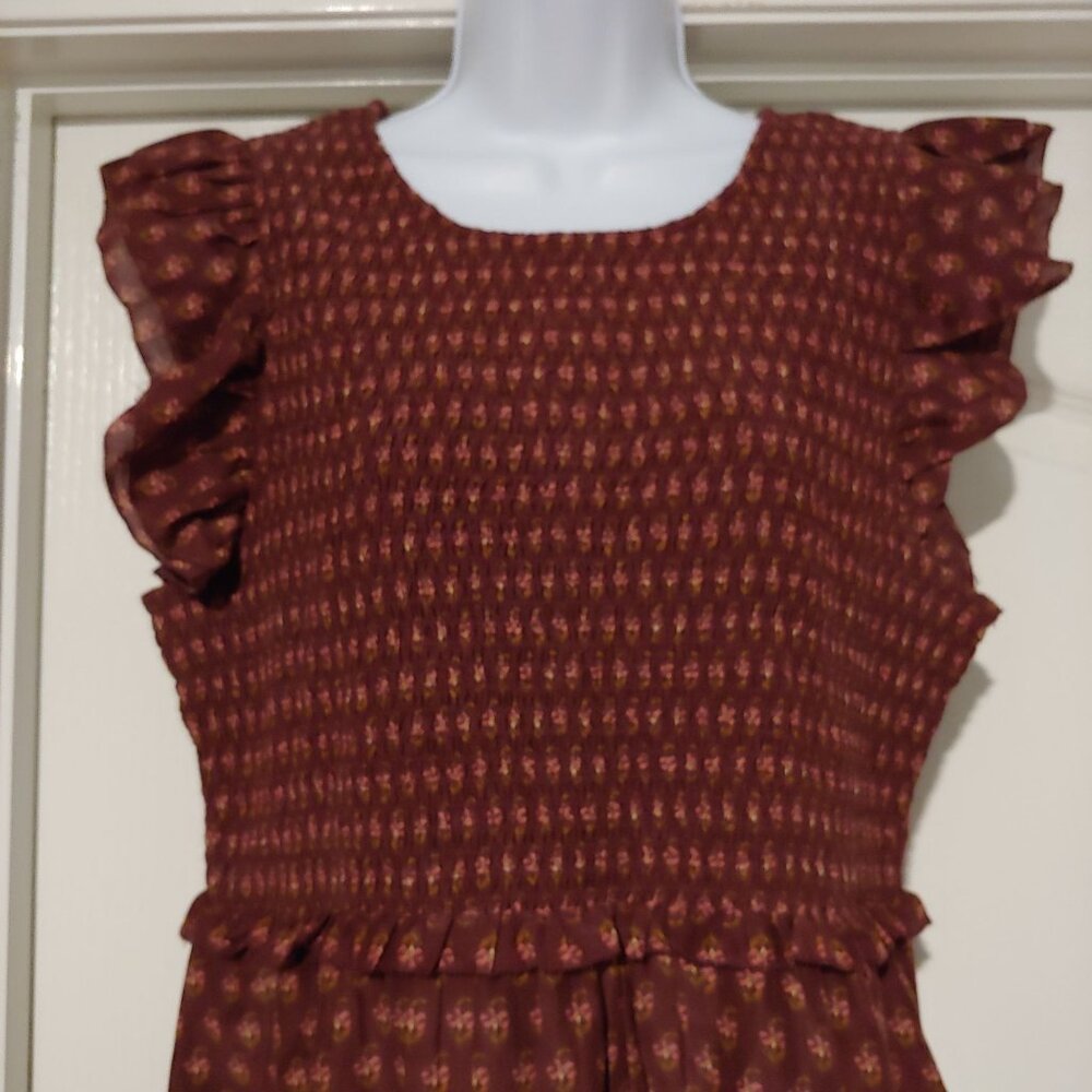 Vineyard Vines Floral Smocked Ruffle Feminine Clean Girl Dress L Cottage - Picture 4 of 12